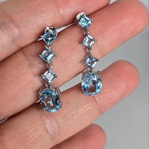 Natural Sky Blue Topaz 925 Sterling Silver Earrings - Picture 4 of 7
